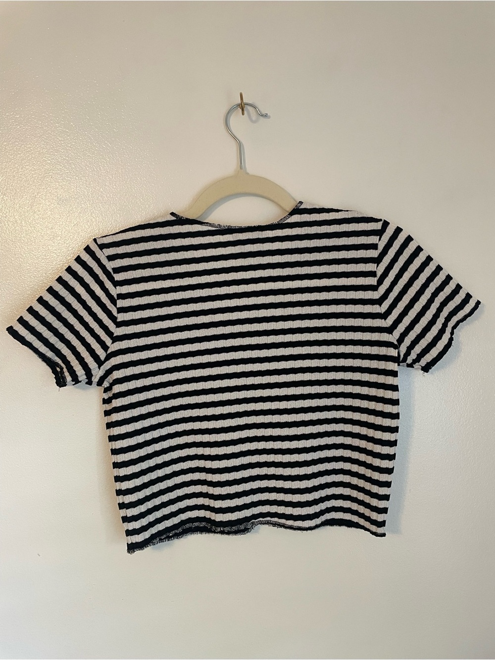 G.B.S. Black and white stripped button brown short sleeve top - Picture 6 of 6